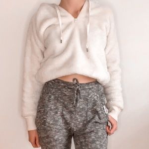 White Aerie quarter zip faux fur hoodie